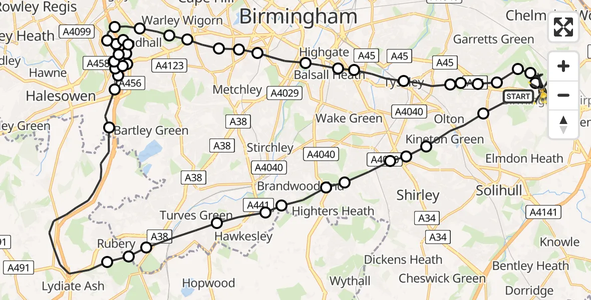 Flight route Police Helicopter Birmingham Airport - Birmingham Airport, 21 June 2026, 12:24