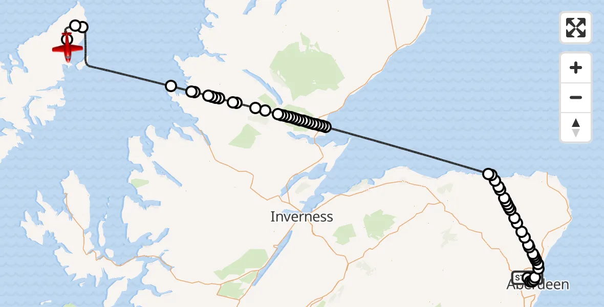 Flight route Air Ambulance Aircraft Aberdeen International Airport - Airighean Druim Niavaig, 21 June 2026, 12:27
