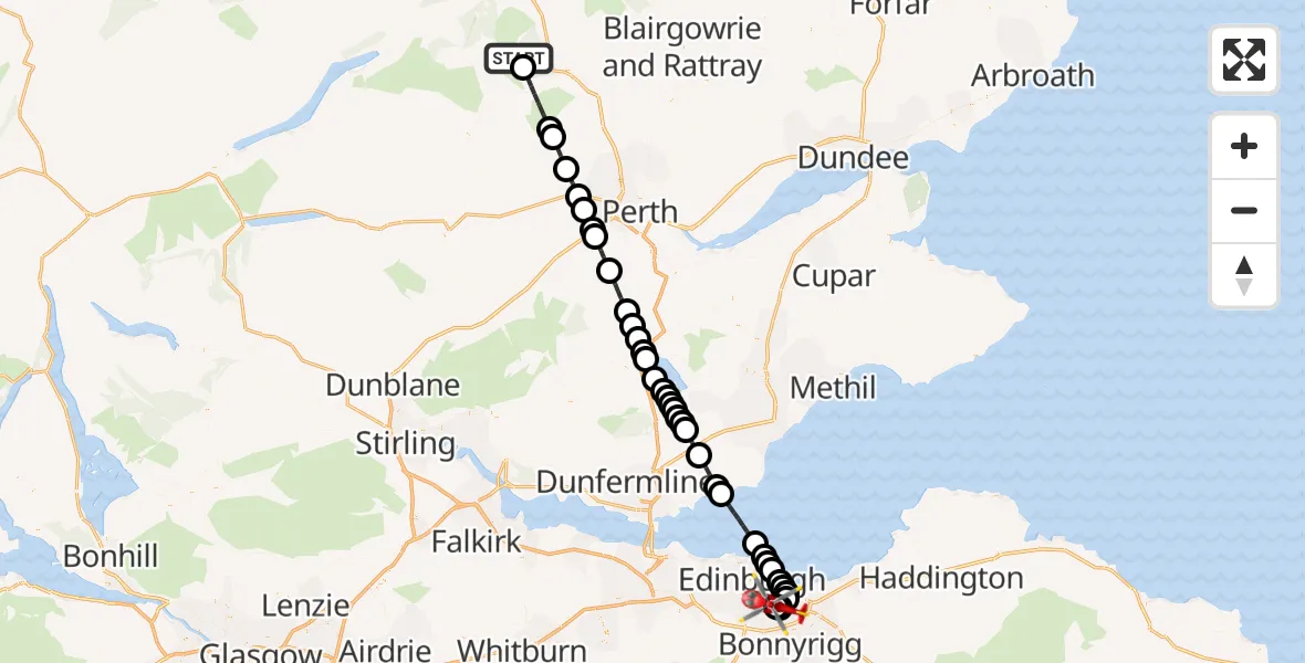 Flight route Air Ambulance Helicopter Perth and Kinross - Niddrie, 21 June 2026, 12:28