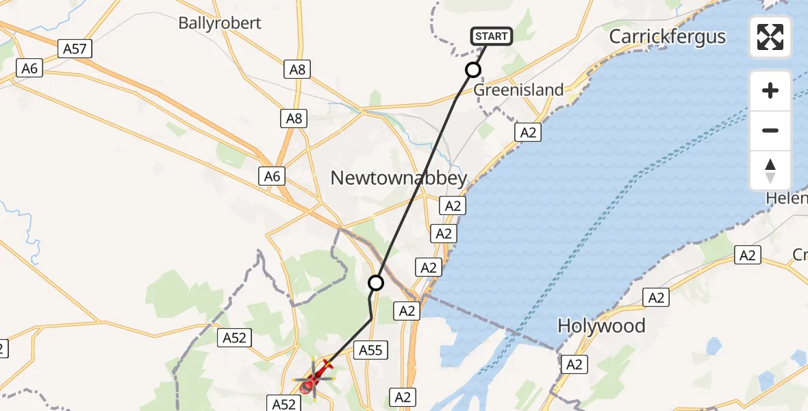 Flight route Air Ambulance Helicopter Greenisland - Belfast City District, 21 June 2026, 12:44