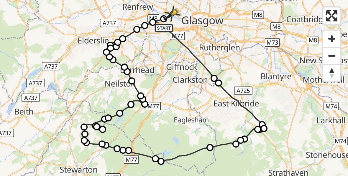 Flight route Police Helicopter Glasgow - Glasgow, 21 June 2026, 13:07