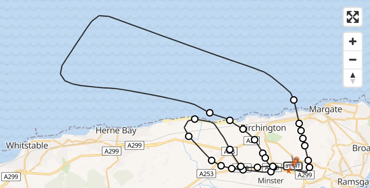 Flight route Coastguard Helicopter Manston Airport - Manston Airport, 21 June 2026, 13:08