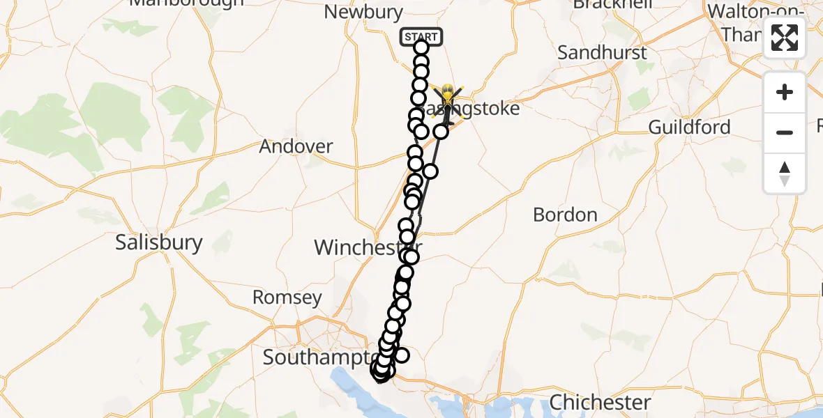 Flight route Police Helicopter Brimpton - Basingstoke, 21 June 2026, 13:22