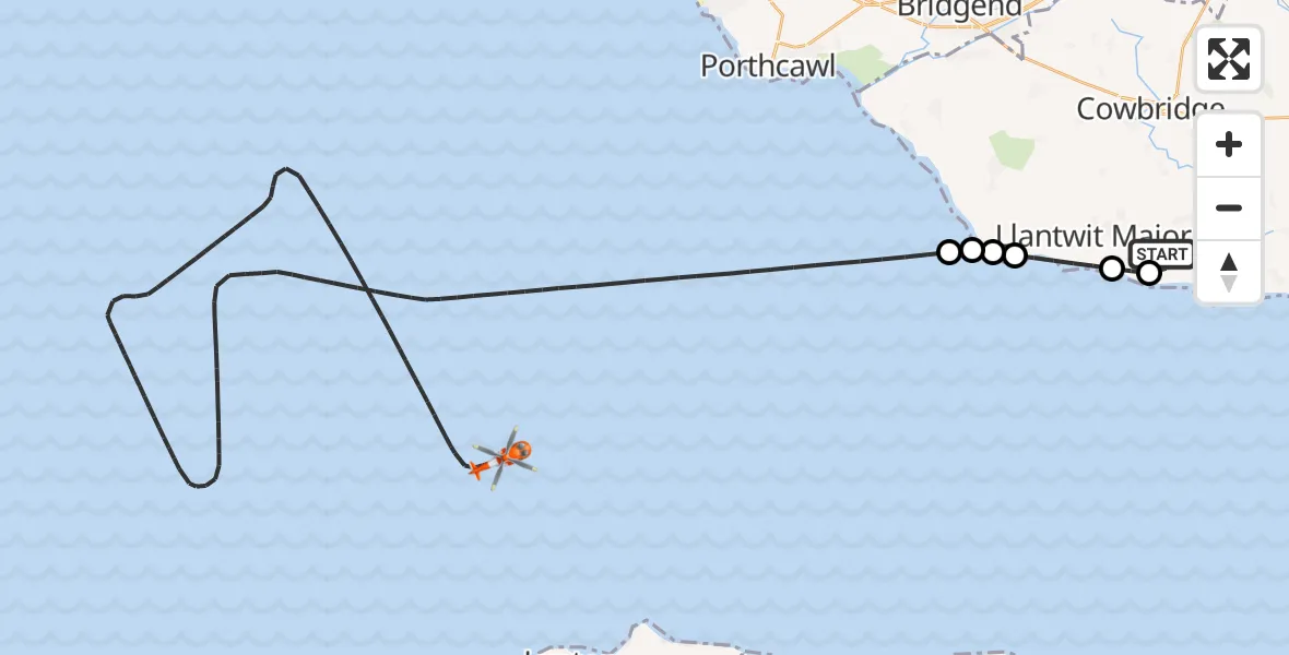 Flight route Coastguard Helicopter MOD St Athan - Bristol Channel, 21 June 2026, 13:35