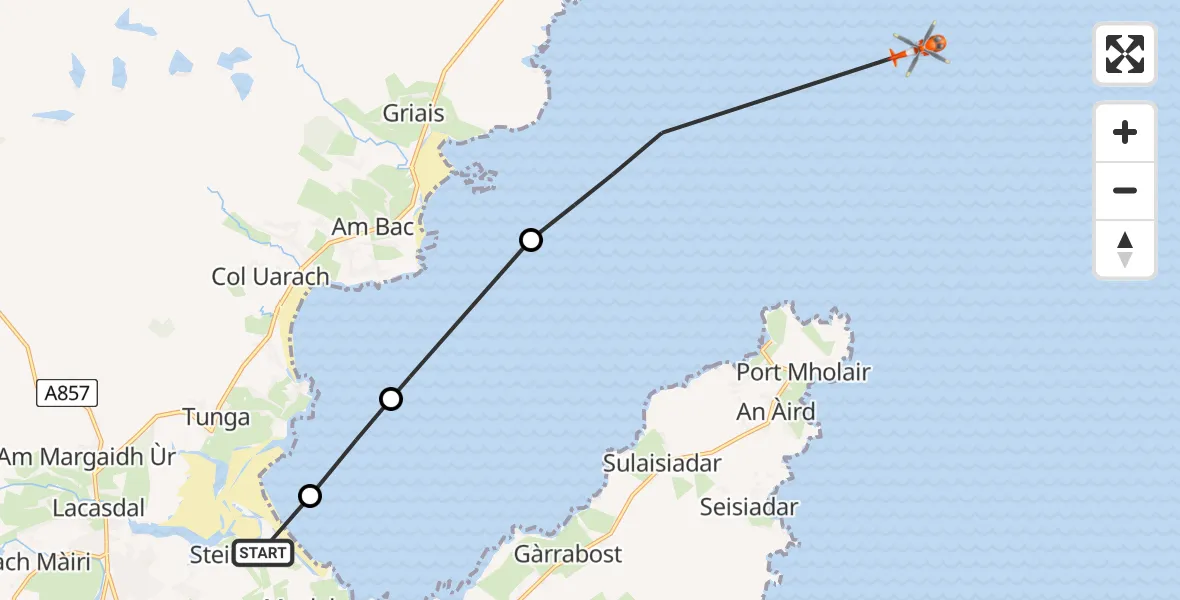 Flight route Coastguard Helicopter Stornoway Airport - Inner Seas, 21 June 2026, 13:40