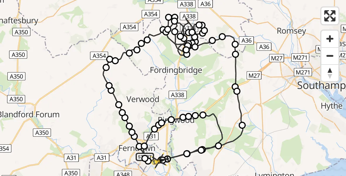 Flight route Police Helicopter Parley Cross - Bournemouth Airport, 21 June 2026, 13:43
