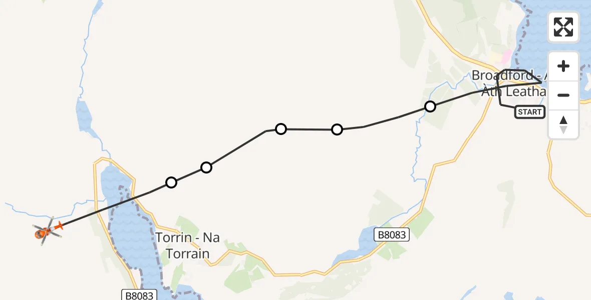 Flight route Coastguard Helicopter Broadford - An t-Àth Leathann - Highland, 21 June 2026, 13:54