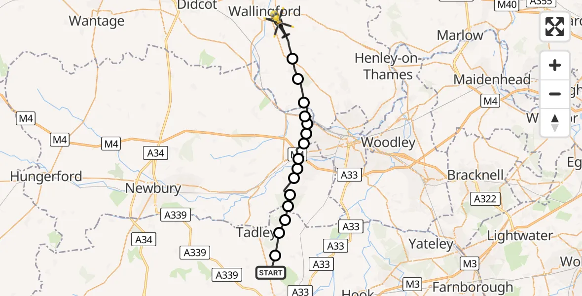 Flight route Police Helicopter Monk Sherborne - Crowmarsh Gifford, 21 June 2026, 14:10