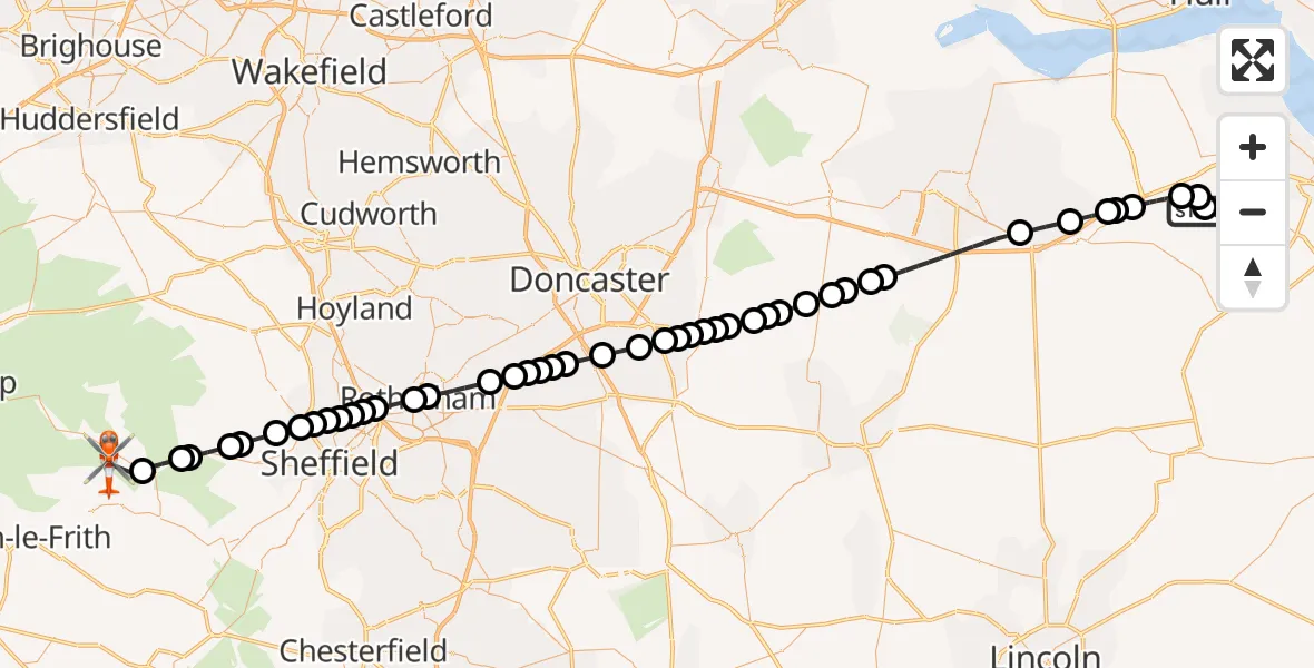 Flight route Coastguard Helicopter Humberside Airport - High Peak, 21 June 2026, 14:36