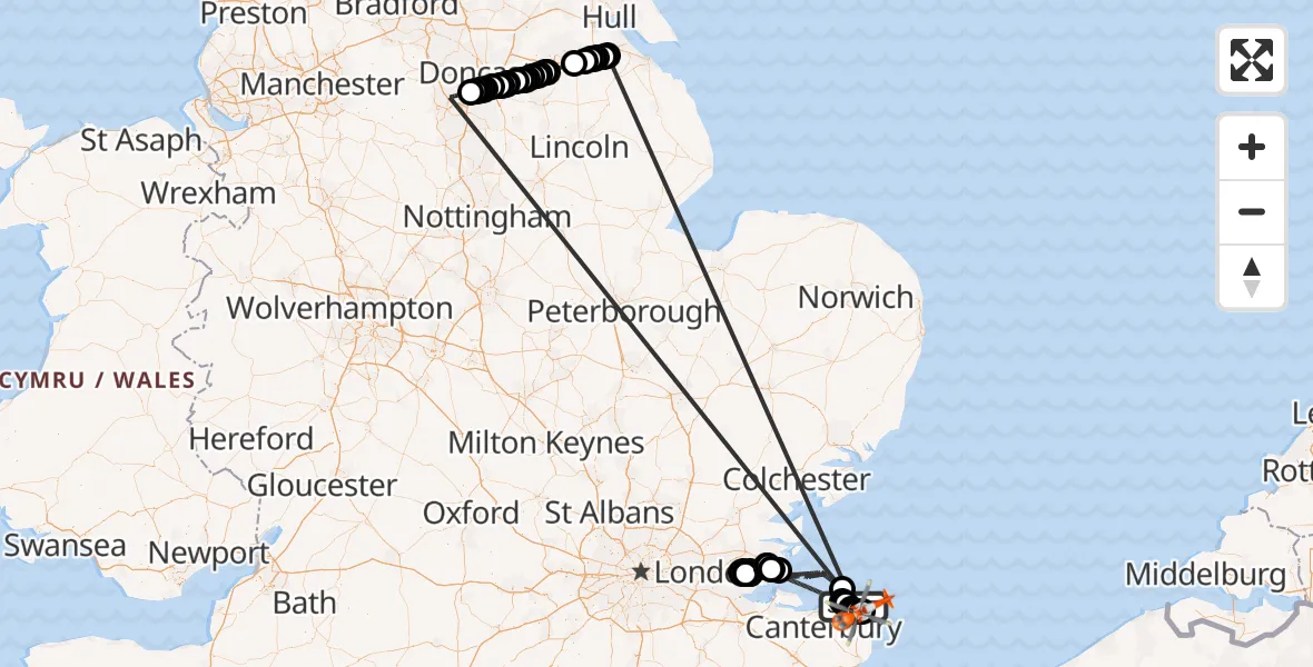 Flight route Coastguard Helicopter Minnis Bay - Manston Airport, 21 June 2026, 14:36