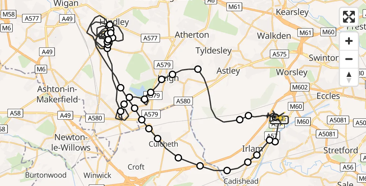 Flight route Police Helicopter Manchester Barton Aerodrome - Manchester Barton Aerodrome, 21 June 2026, 14:39