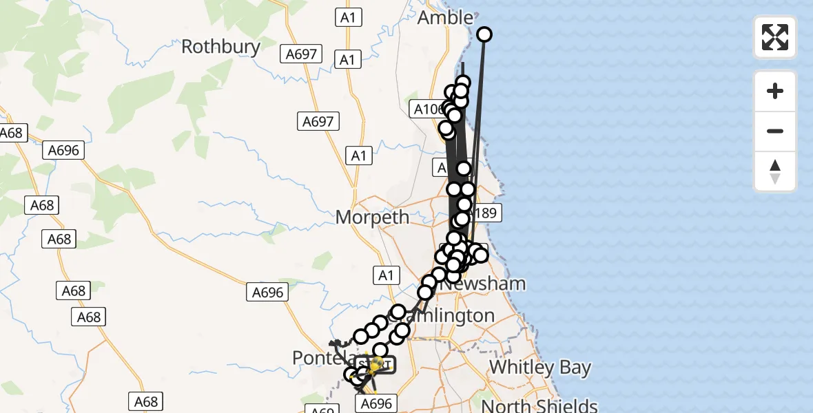 Flight route Police Helicopter Newcastle International Airport - Newcastle International Airport, 21 June 2026, 14:47