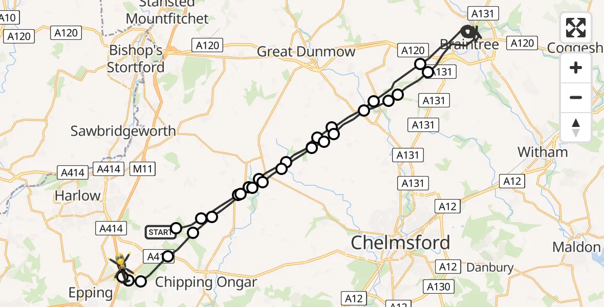 Flight route Police Helicopter Magdalen Laver - North Weald Airfield, 21 June 2026, 14:49