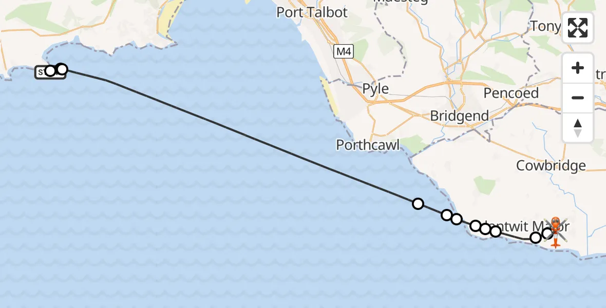 Flight route Coastguard Helicopter Nicholaston - MOD St Athan, 21 June 2026, 14:59