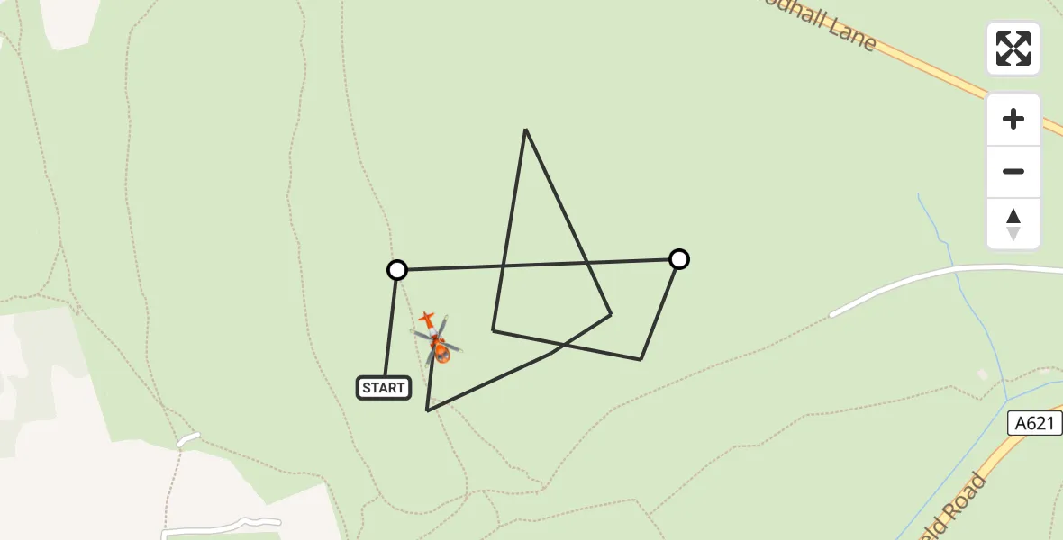 Flight route Coastguard Helicopter Curbar CP - Baslow, 21 June 2026, 15:23