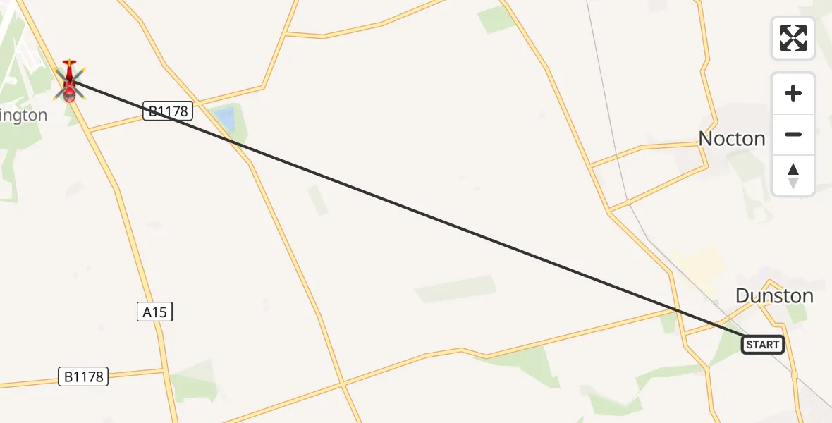 Flight route Air Ambulance Helicopter Dunston - North Kesteven, 21 June 2026, 15:28