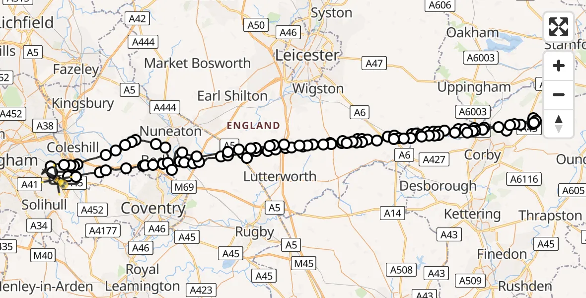 Flight route Police Helicopter Birmingham Airport - Birmingham Airport, 21 June 2026, 15:34