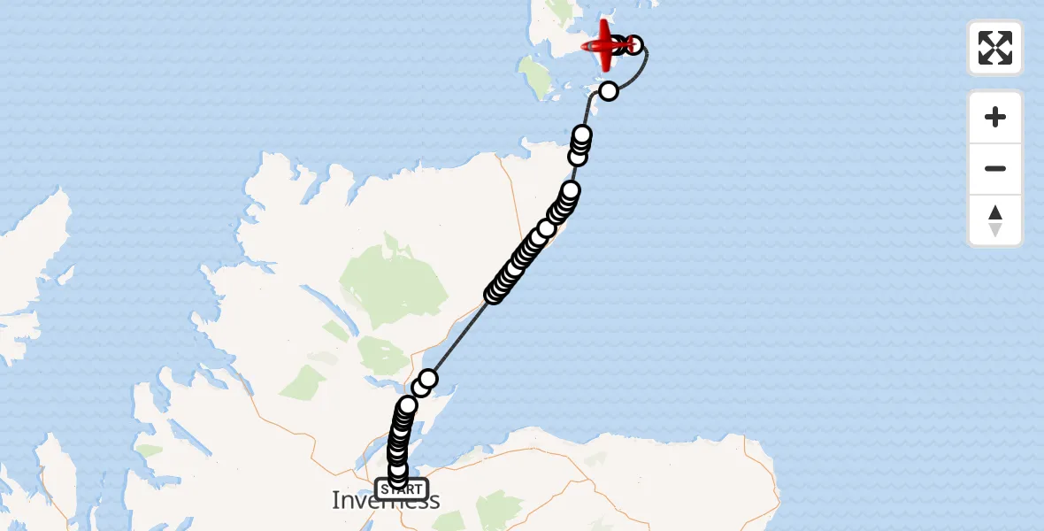 Flight route Air Ambulance Aircraft Inverness - Tankerness, 21 June 2026, 15:57