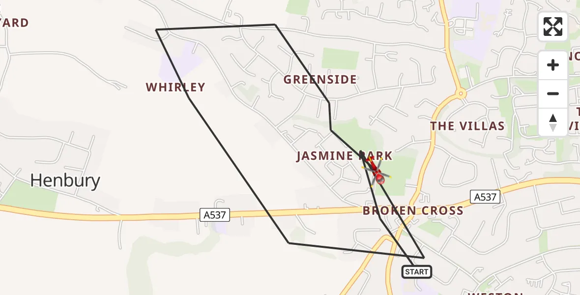 Flight route Air Ambulance Helicopter Macclesfield - Macclesfield, 21 June 2026, 16:03
