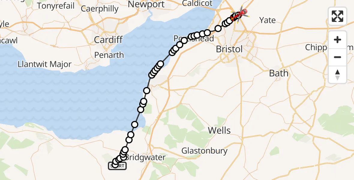 Flight route Air Ambulance Helicopter Lower Aisholt - Hortham, 21 June 2026, 16:17