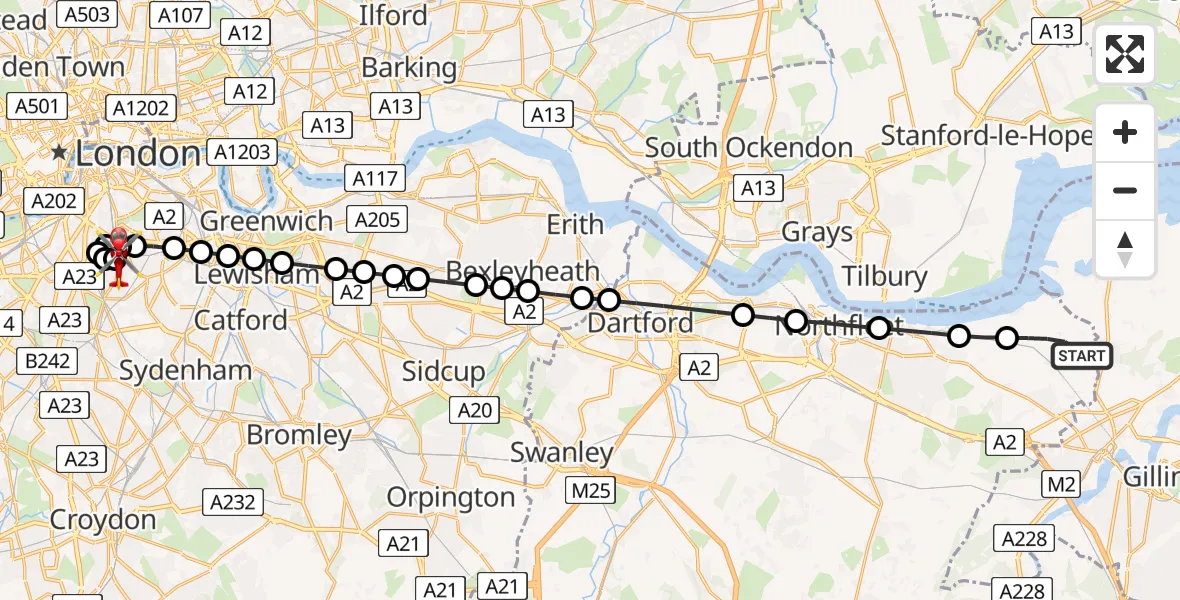 Flight route Air Ambulance Helicopter Lower Higham - Kings College London Hospital, 21 June 2026, 16:19