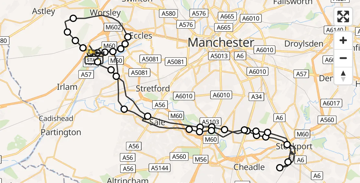 Flight route Police Helicopter Manchester Barton Aerodrome - Manchester Barton Aerodrome, 21 June 2026, 16:31