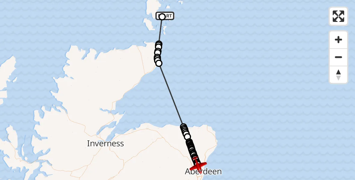 Flight route Air Ambulance Aircraft Kirkwall - Dyce and Stoneywood, 21 June 2026, 16:57