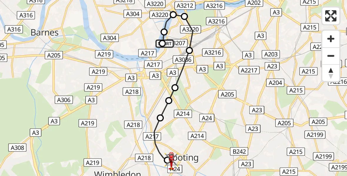 Flight route Air Ambulance Helicopter London Heliport - St Georges Hospital, 21 June 2026, 17:19