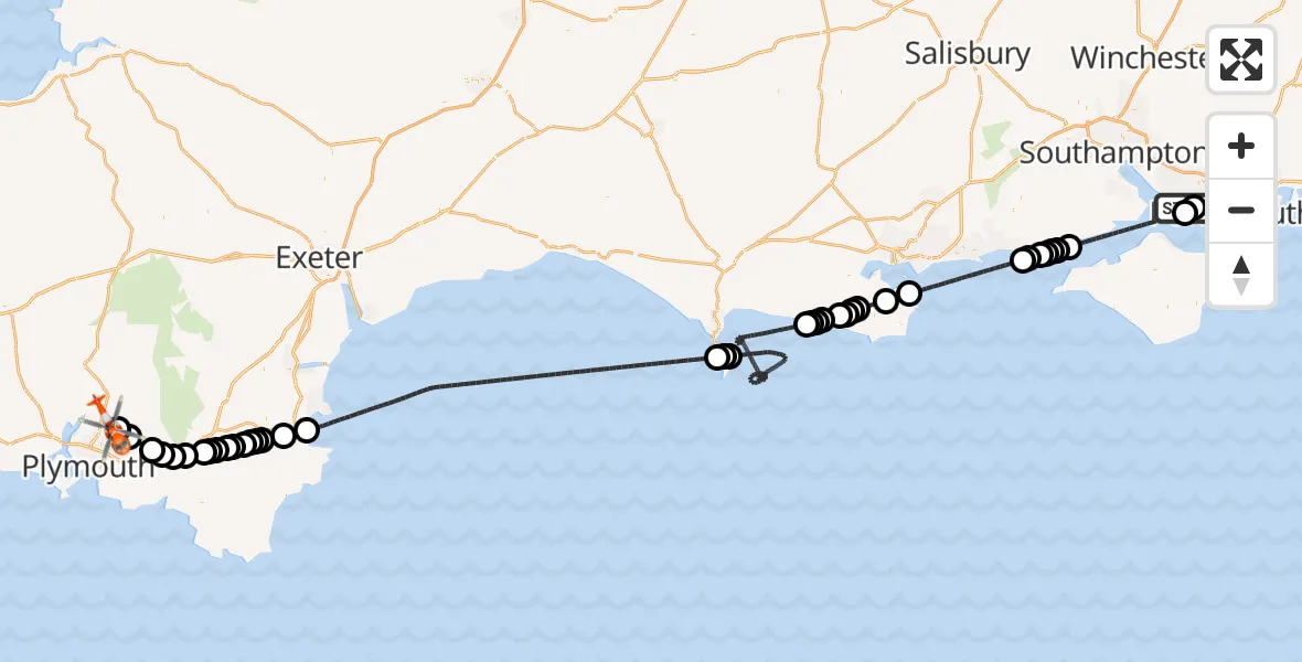 Flight route Coastguard Helicopter Solent Airport - Bickleigh, 21 June 2026, 17:52