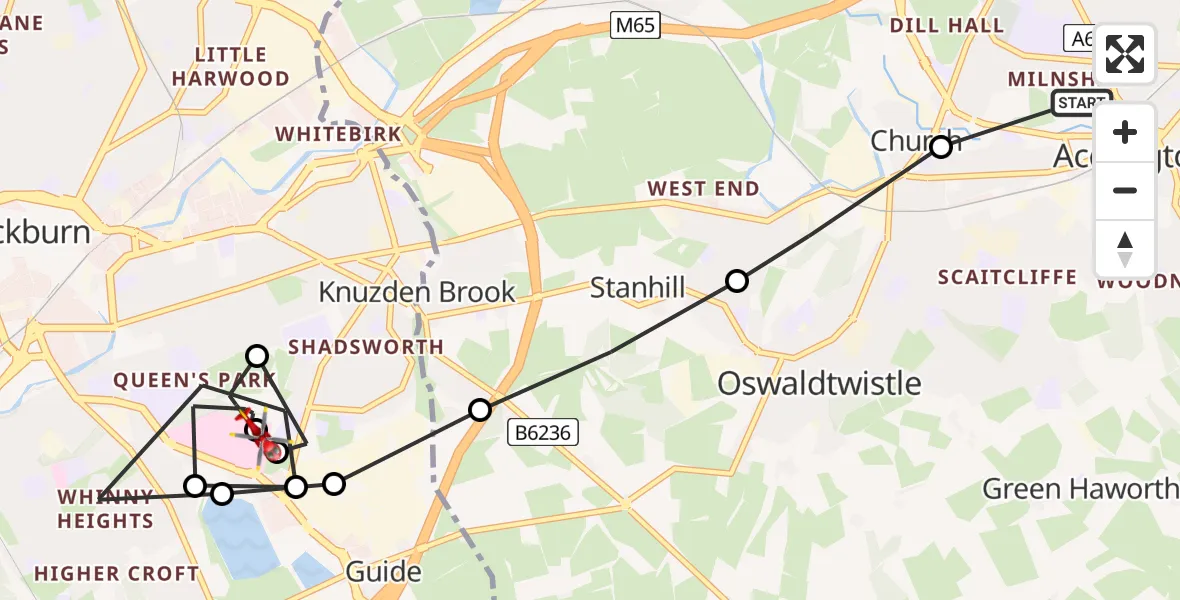 Flight route Air Ambulance Helicopter Accrington - Guide, 21 June 2026, 18:54