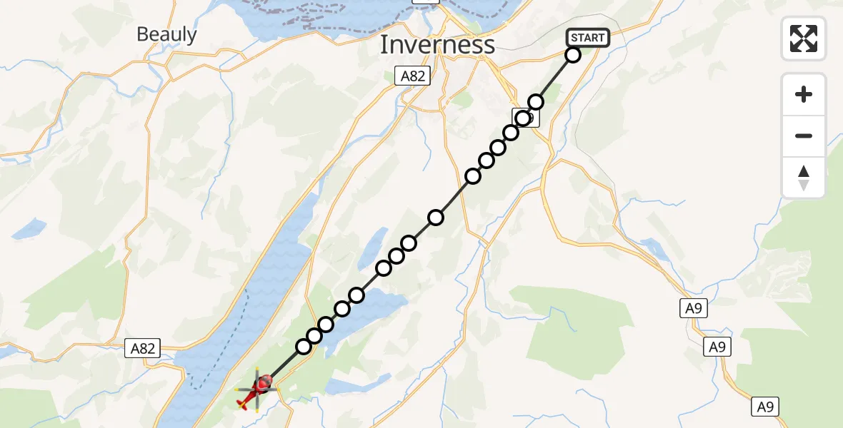 Flight route Air Ambulance Helicopter Newlands of Culloden - Torness, 21 June 2026, 19:05