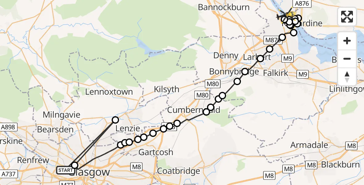 Flight route Police Helicopter Glasgow - North Sea, 21 June 2026, 19:07