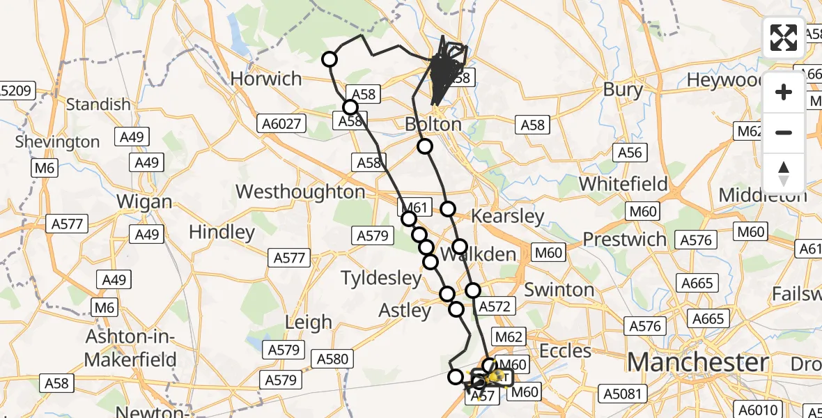 Flight route Police Helicopter Manchester Barton Aerodrome - Manchester Barton Aerodrome, 21 June 2026, 19:50
