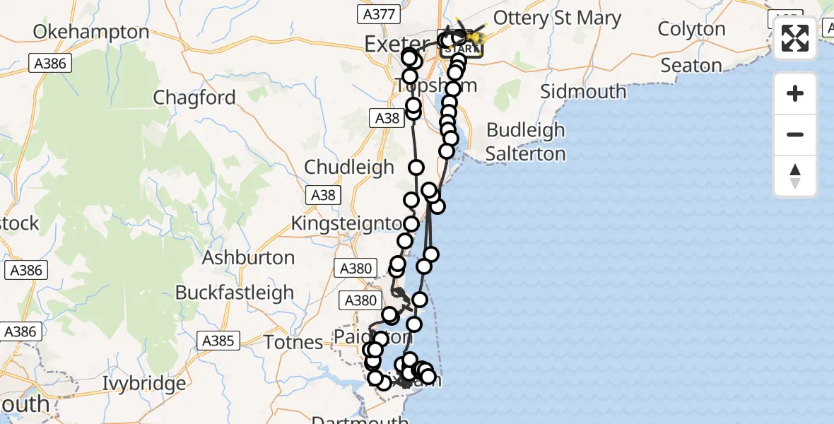 Flight route Police Helicopter Clyst Honiton - Exeter International Airport, 21 June 2026, 19:55