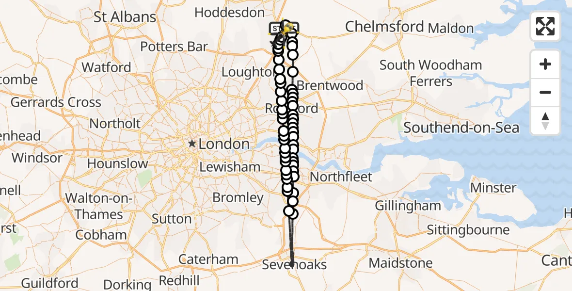 Flight route Police Helicopter North Weald Airfield - North Weald Airfield, 21 June 2026, 20:30