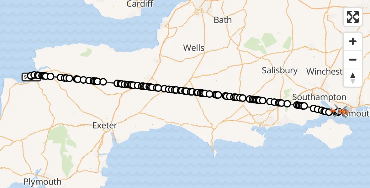 Flight route Coastguard Helicopter Lake Heliport Abbotsham - Solent Airport, 21 June 2026, 20:32