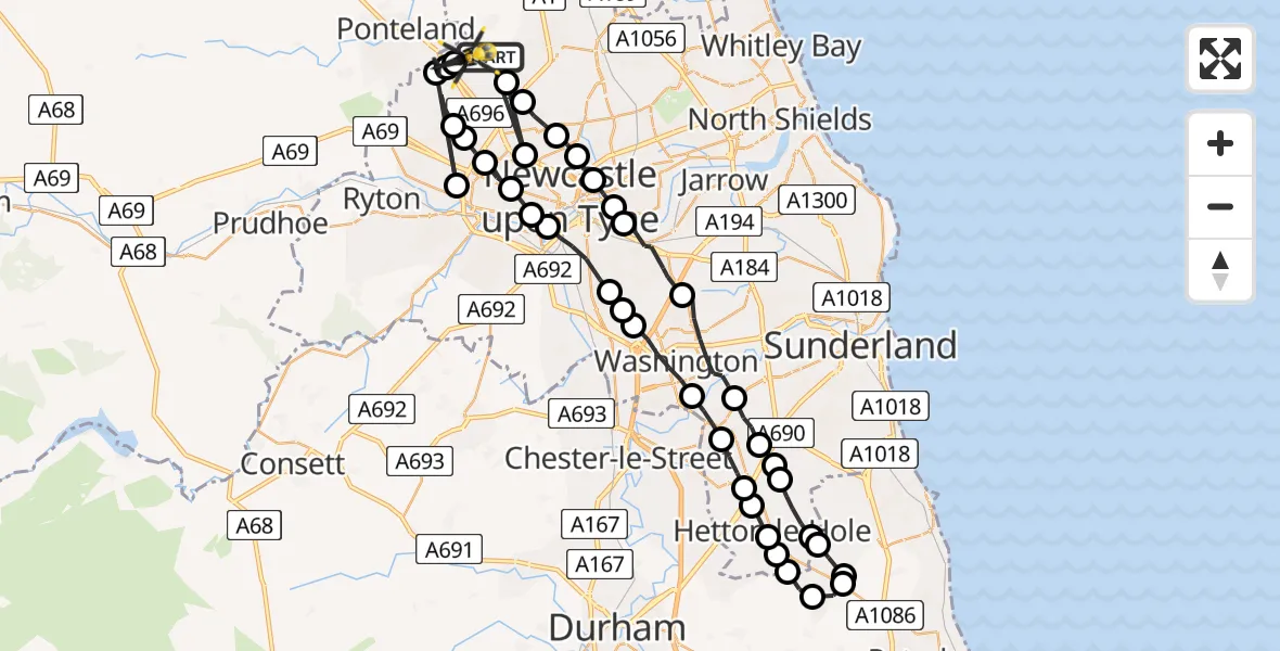 Flight route Police Helicopter Newcastle International Airport - Newcastle International Airport, 21 June 2026, 20:54