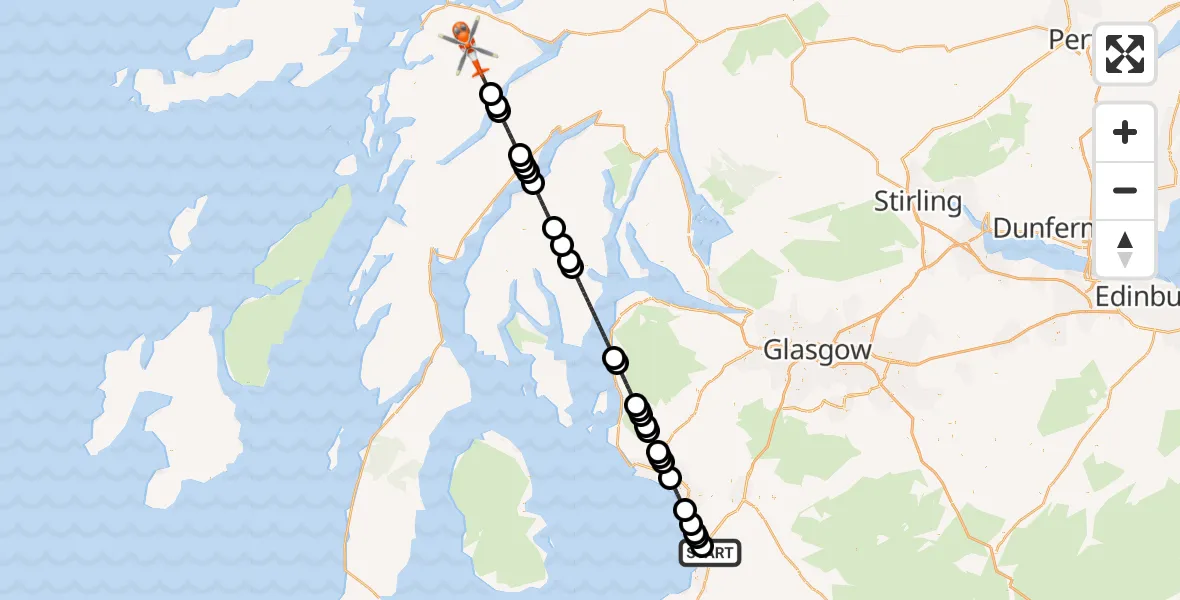 Flight route Coastguard Helicopter Glasgow Prestwick Airport - Clachadubh, 21 June 2026, 21:37