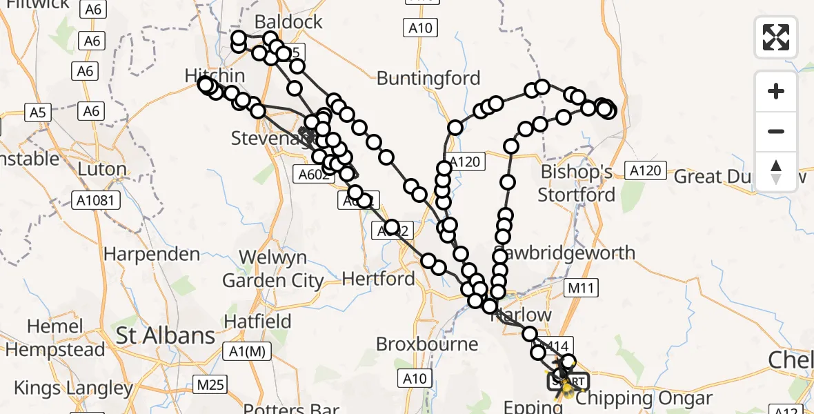 Flight route Police Helicopter North Weald Airfield - North Weald Airfield, 21 June 2026, 22:40
