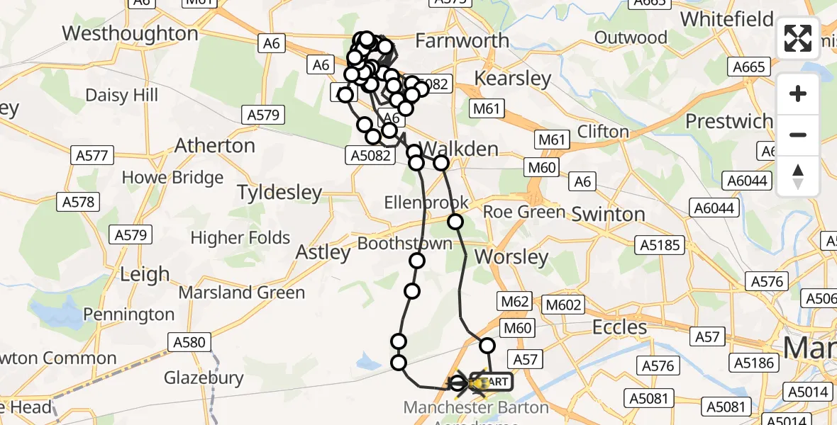 Flight route Police Helicopter Manchester Barton Aerodrome - Manchester Barton Aerodrome, 21 June 2026, 22:45