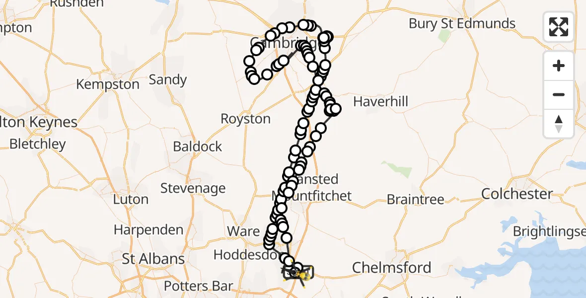 Flight route Police Helicopter North Weald Airfield - North Weald Airfield, 22 June 2026, 00:39
