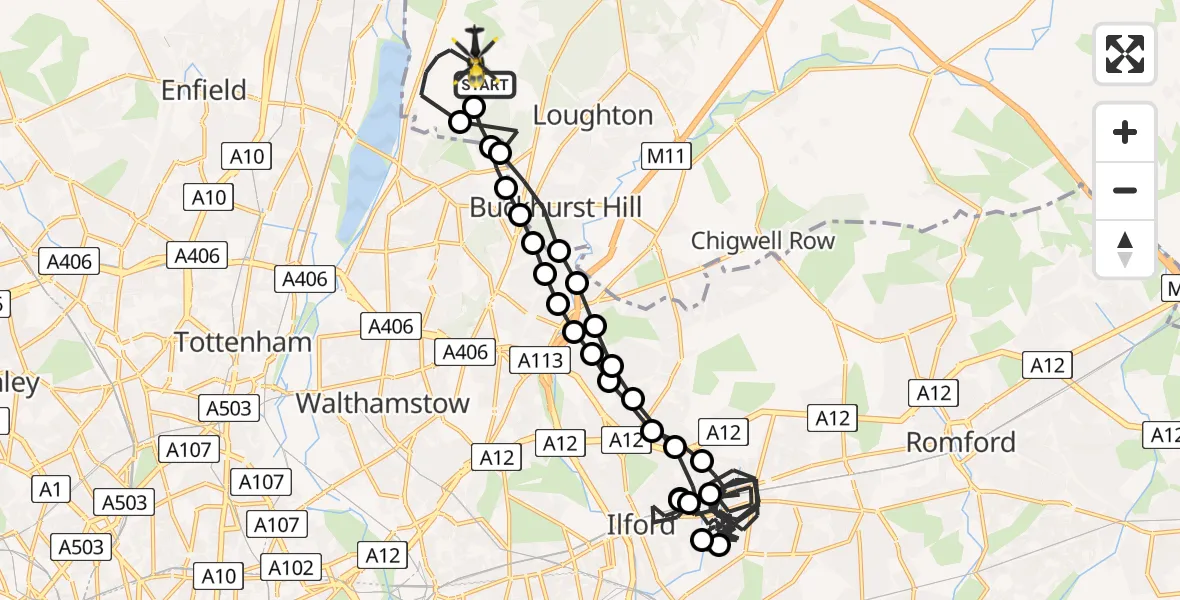 Flight route Police Helicopter Metropolitan Police Air Support Unit Lippitts Hill - Sewardstonebury, 22 June 2026, 00:57