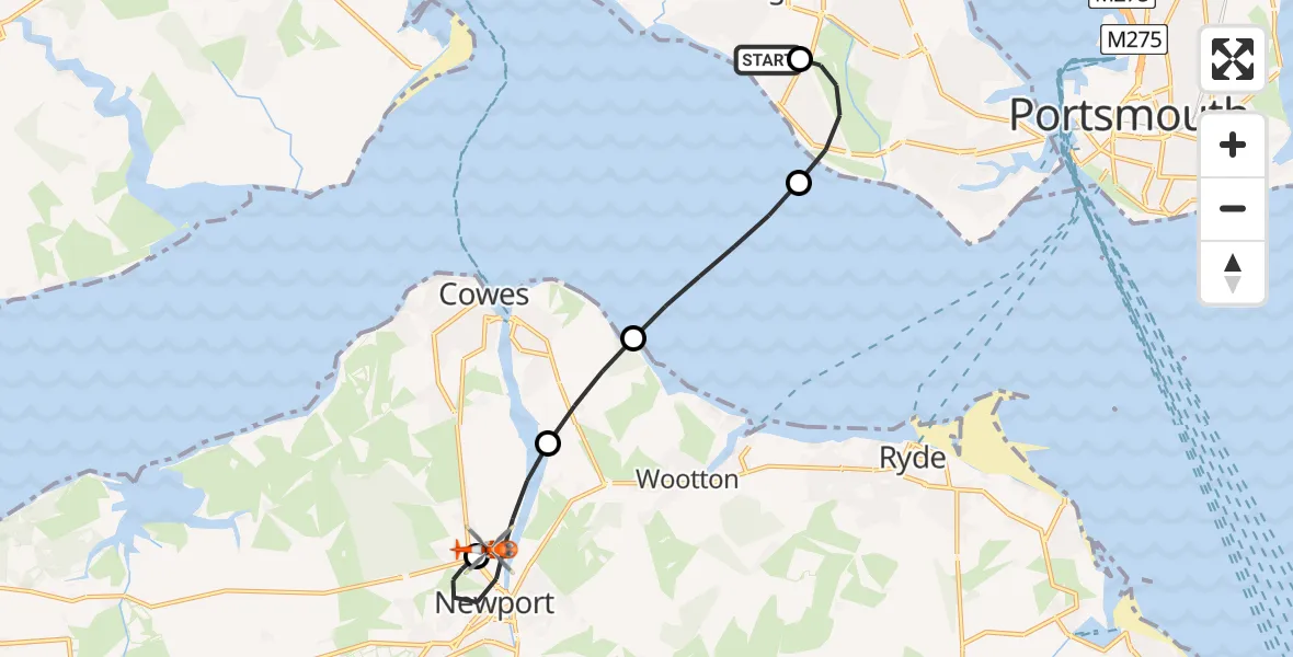 Flight route Coastguard Helicopter Solent Airport - St Marys Hospital Isle Of Wight, 22 June 2026, 02:07