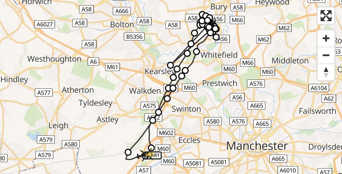 Flight route Police Helicopter Manchester Barton Aerodrome - Irlam, 22 June 2026, 02:38