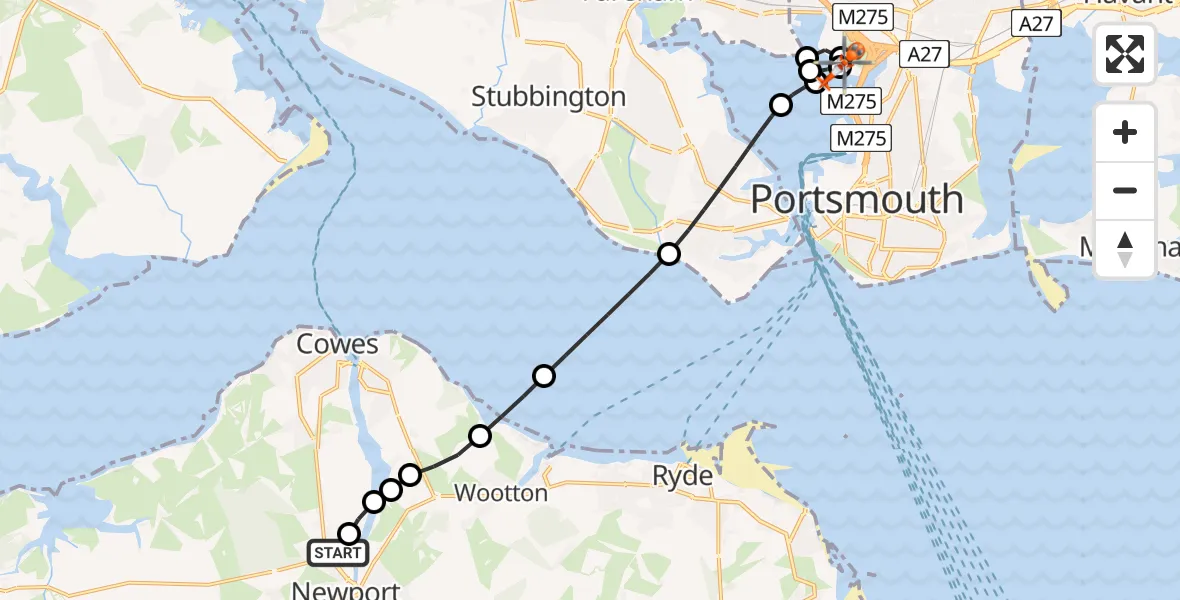 Flight route Coastguard Helicopter St Marys Hospital Isle Of Wight - Port Solent, 22 June 2026, 02:53