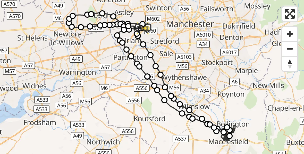 Flight route Police Helicopter Manchester Barton Aerodrome - Manchester Barton Aerodrome, 22 June 2026, 04:36
