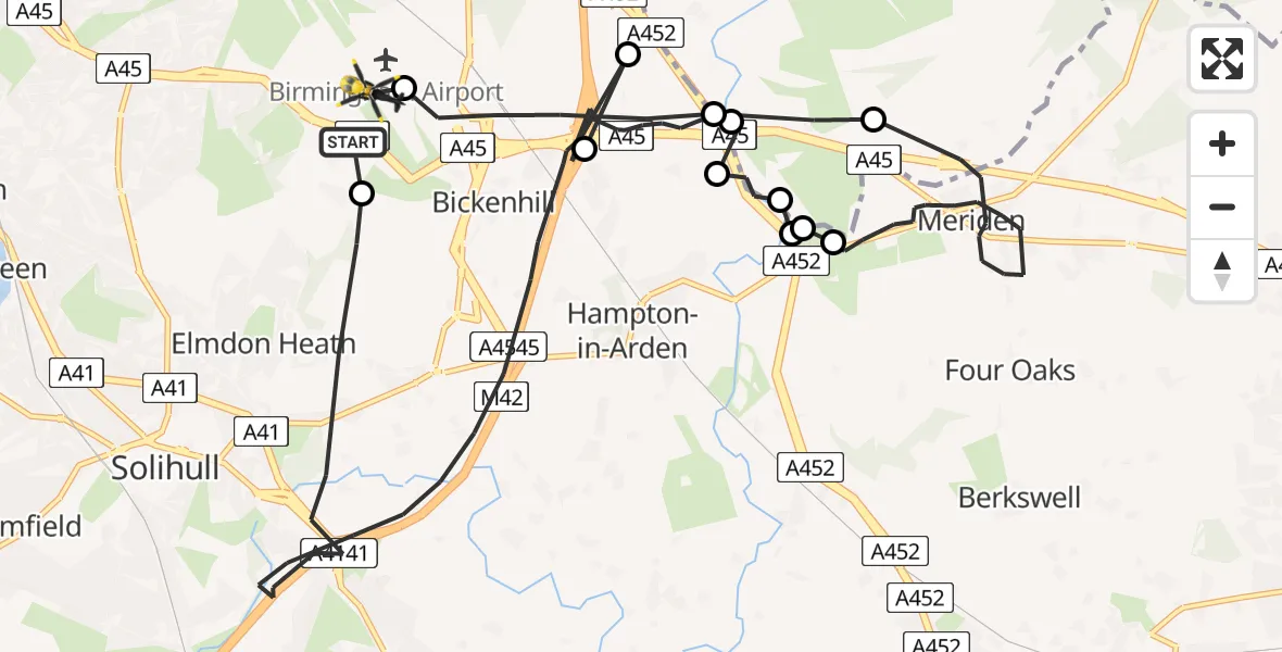 Flight route Police Helicopter Birmingham Airport - Birmingham Airport, 22 June 2026, 06:18