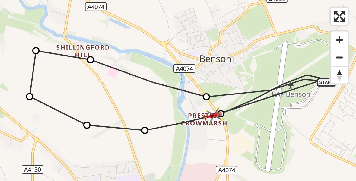 Flight route Air Ambulance Helicopter RAF Benson - Benson, 22 June 2026, 07:04
