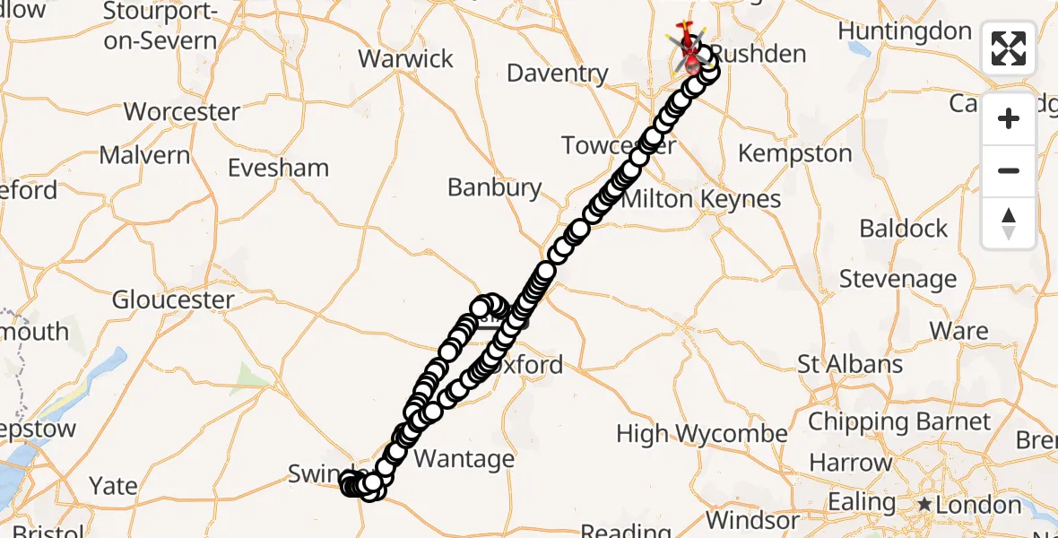 Flight route Air Ambulance Helicopter London Oxford Airport - Sywell Aerodrome, 22 June 2026, 08:04