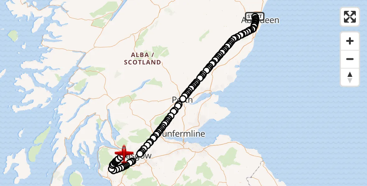 Flight route Air Ambulance Aircraft Aberdeen International Airport - Glasgow Airport, 22 June 2026, 09:15